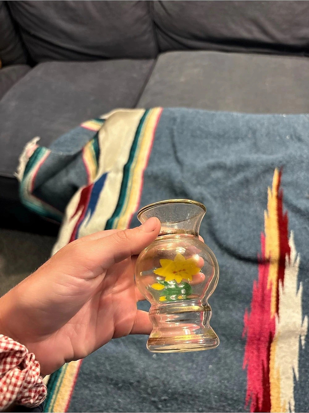 Hand-Painted Floral Glass Vase in Clear & Yellow - Picture 2 of 2